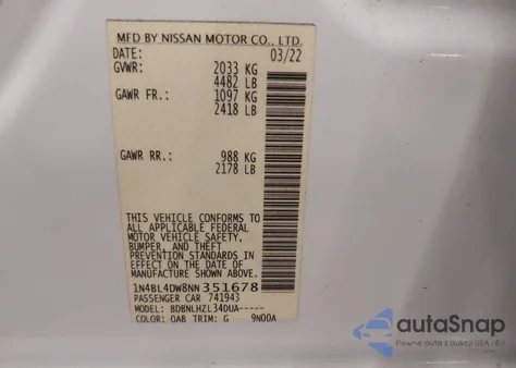 2022 Nissan Altima Sv Intelligent Awd z USA, uszkodzony, nr VIN 1N4BL4DW8NN351678